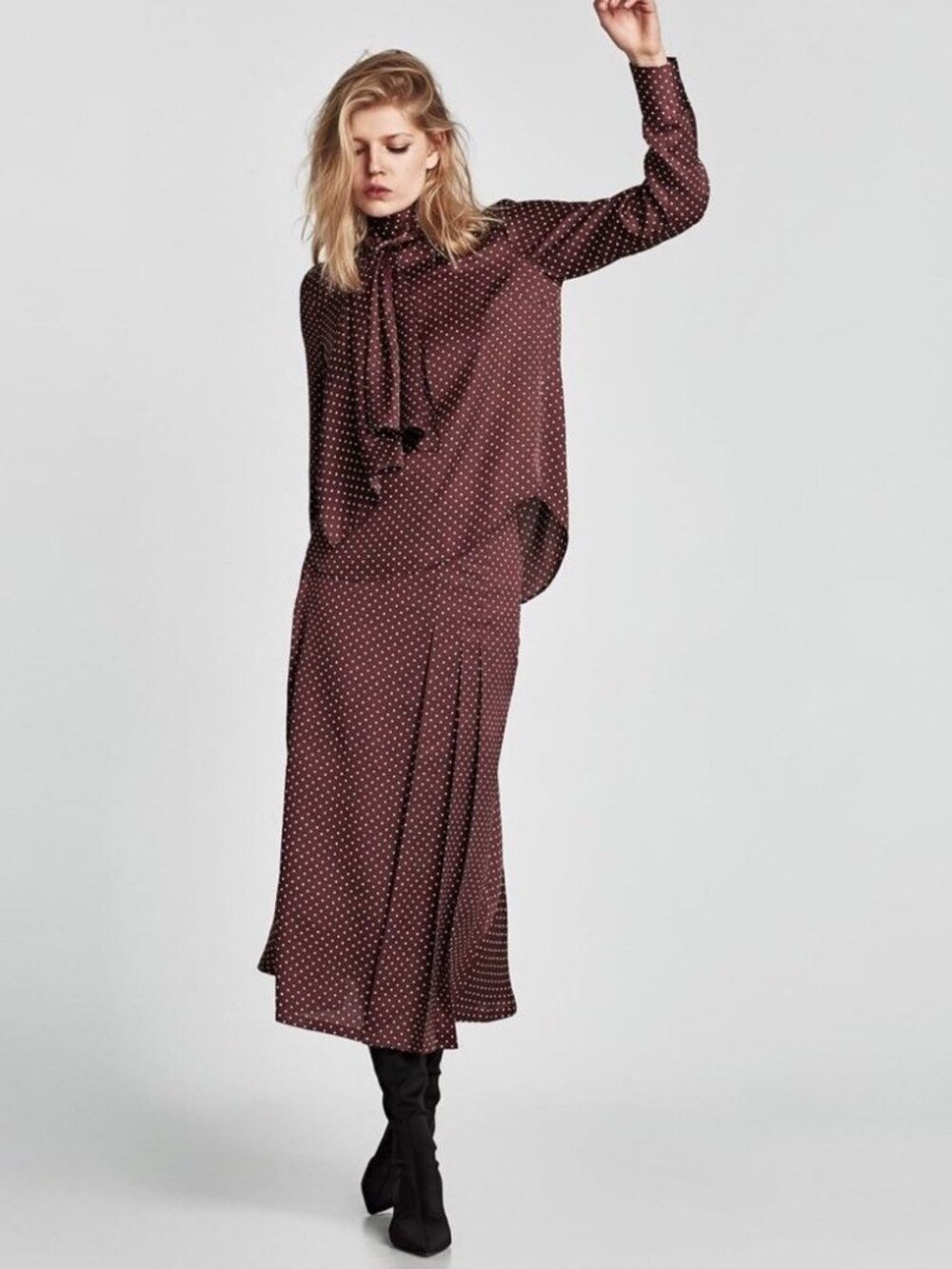 Zara POLKA DOT BLOUSE WITH BOW DETAIL